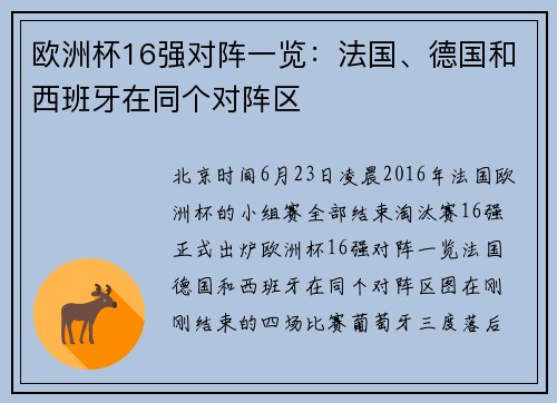 欧洲杯16强对阵一览:法国、德国和西班牙在同个对阵区