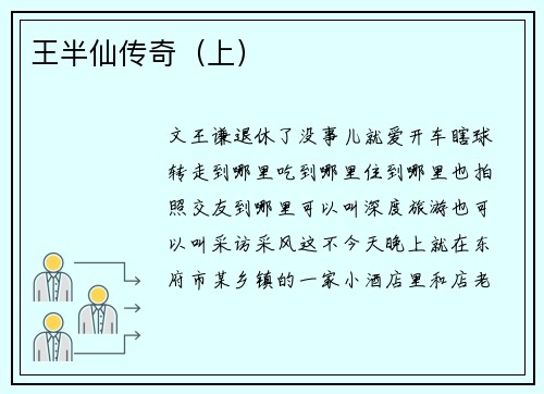 王半仙传奇（上）