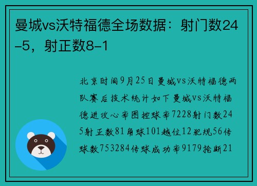 曼城vs沃特福德全场数据：射门数24-5，射正数8-1