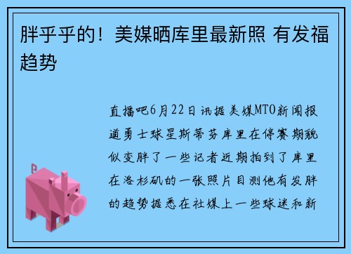 胖乎乎的！美媒晒库里最新照 有发福趋势